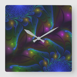 Horloge Carrée Coloré Lumineux Abstrait moderne Trippy Fractal