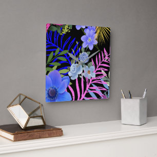 Horloge Carrée Coloré Rétro Folin Floral Folid