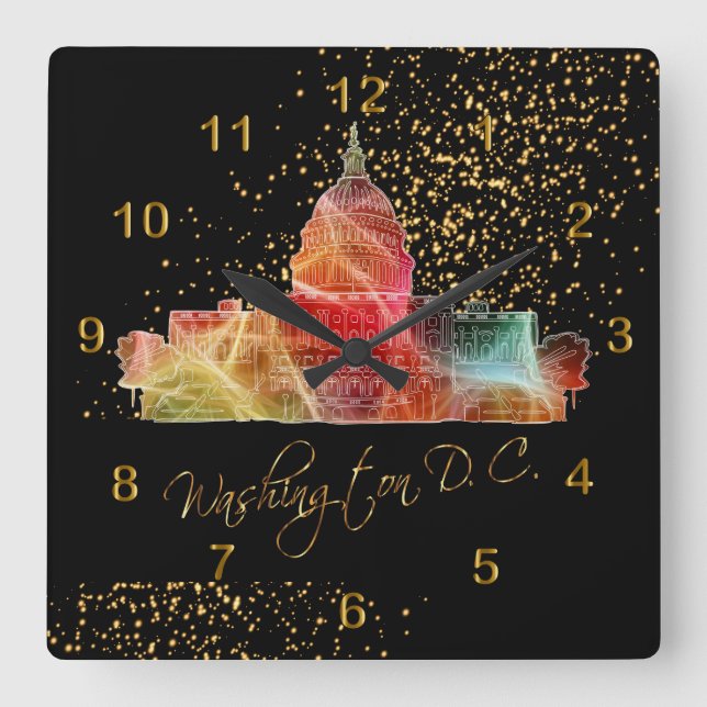 Horloge Carrée Coloré Washington DC Skyline (Recto)