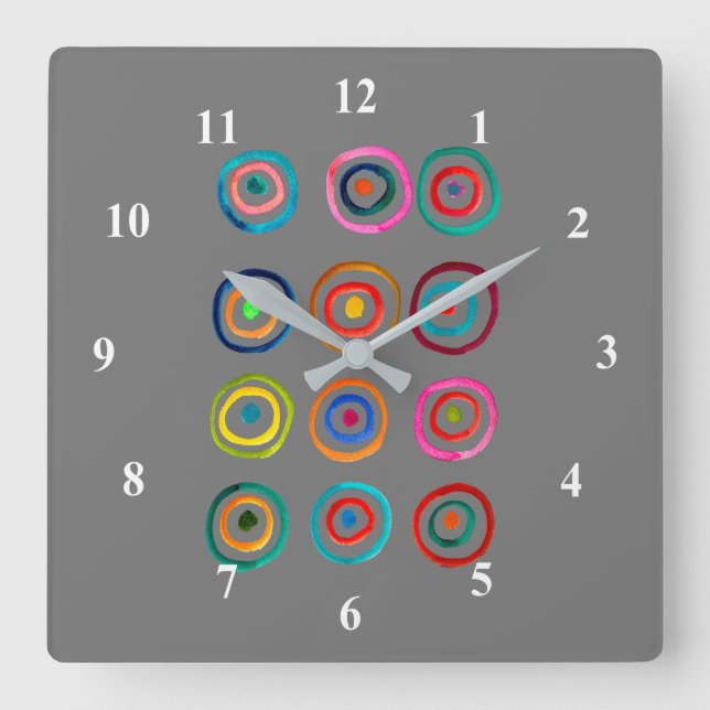 Horloge Carrée Colorful circle rainbow watercolor (Recto)