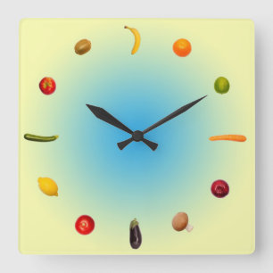 Horloge Carrée Colorful clock with vegetables and fruits