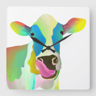 Horloge Carrée Colorful cow