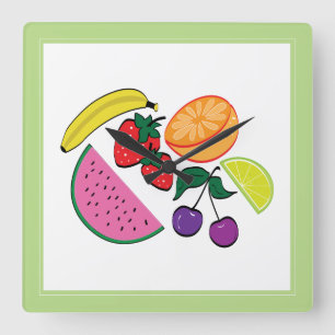 Horloge Carrée Colorful Fruit Summer, cool, fun
