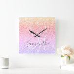 Horloge Carrée Colorful Glitter Sparkles Personnalized<br><div class="desc">Colorful Glitter Sparkles Personnalized</div>