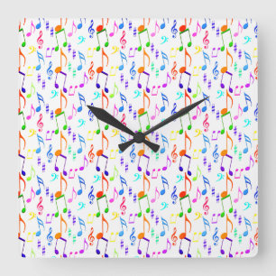 Horloge Carrée Colorful Music Symbole On White