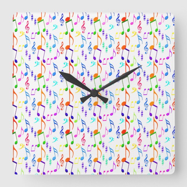 Horloge Carrée Colorful Music Symbole On White (Recto)