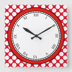 Horloge Carrée Colorful polka dot roman Digits White on any color