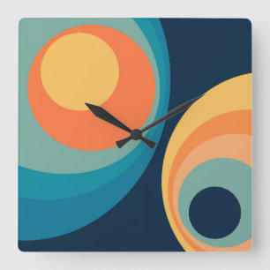 Horloge Carrée Colorful retro circles design