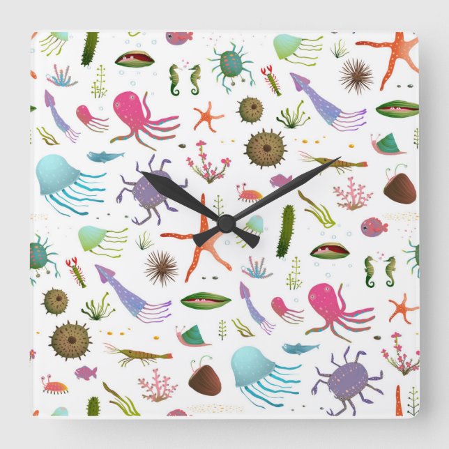 Horloge Carrée Colorful sea life (Recto)