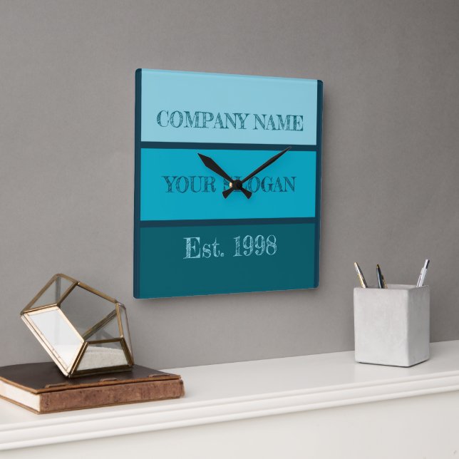 Horloge Carrée Coloured Block Style Company Name (Bureau)