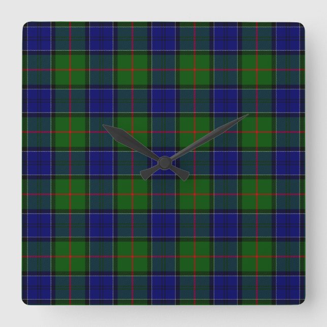 Horloge Carrée Colquhoun tartan bleu vert plaid (Recto)