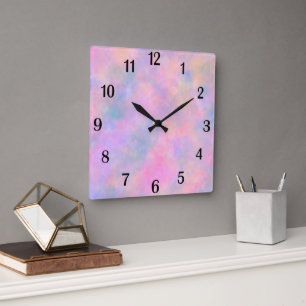 Horloge Carrée Combinaison géniale de couleurs pastel noir chiffr