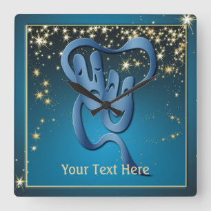 Horloge Carrée Comédie Tragédie Blue Theatre Masque personnalisé