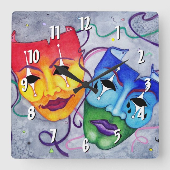 Horloge Carrée Comedy and Tragedy Square Wall Clock (Recto)