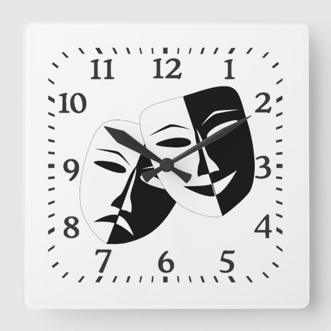 Horloge Carrée Comedy Tragedy Black and White Theatre Mask  (Recto)