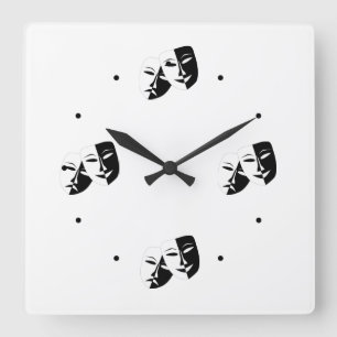 Horloge Carrée Comedy Tragedy Black and White Theatre Mask  Squar