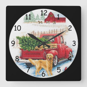 Horloge Carrée Coming home with a Christmas Tree Needlepoint