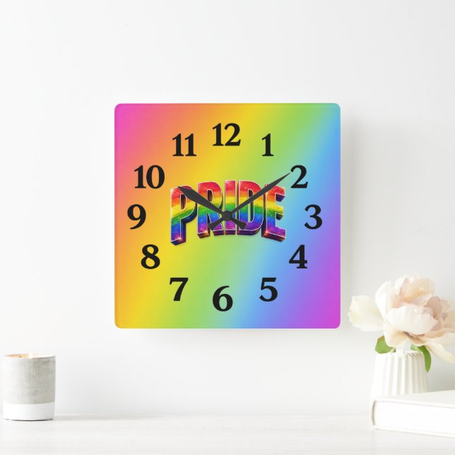 Horloge Carrée Communauté LGBTQIA+ Rainbow PRIDE (Maison)