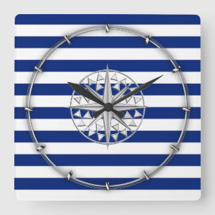 Horloge Carrée Compas de style Chrome sur les bandes Nautiques
