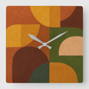 Horloge Carrée Composition Abstraite Moderne du Milieu du Siècle