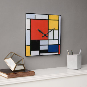 Horloge Carrée Composition Abstraite Vintage de Piet Mondrian