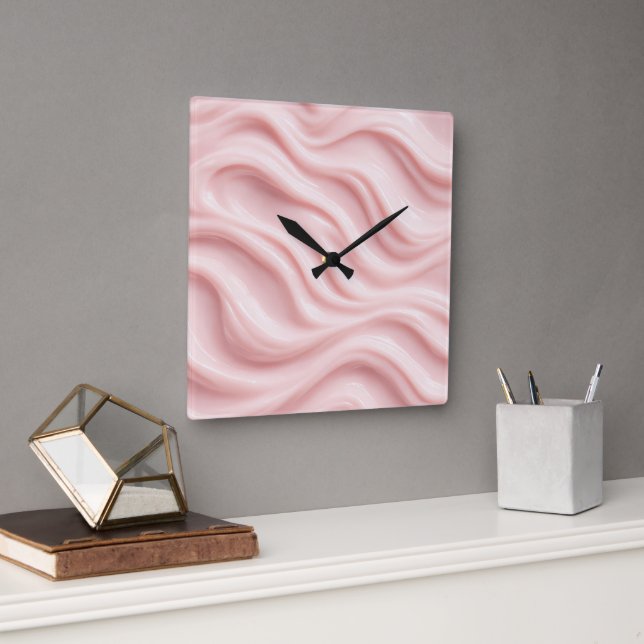 Horloge Carrée Conception Abstraite Crème Rose (Bureau)