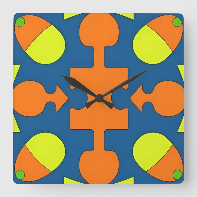 Horloge Carrée Conception Abstraite Géométrique Colorée (Recto)