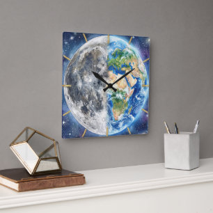 Horloge Carrée Conception céleste de galaxie à l'aquarelle Terre