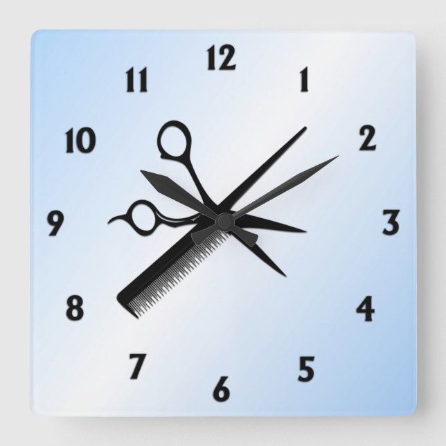 Horloge Carrée Conception de barbier et de beauté Bleu (Recto)