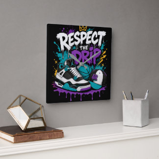 Horloge Carrée Conception de basketball Respect The Drip