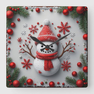 Horloge Carrée Conception de bonhomme de neige festif avec décora