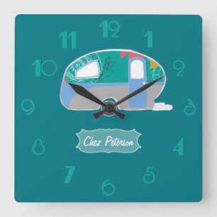 Horloge Carrée Conception de caravane rétro vintage turquoise per