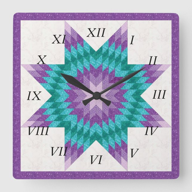 Horloge Carrée Conception de courtepointe étoile solitaire violet (Recto)