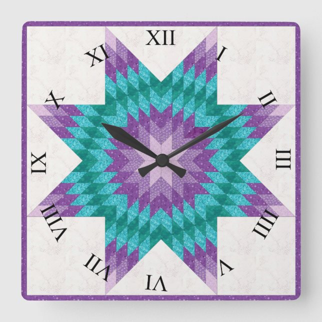 Horloge Carrée Conception de courtepointe étoile solitaire violet (Recto)