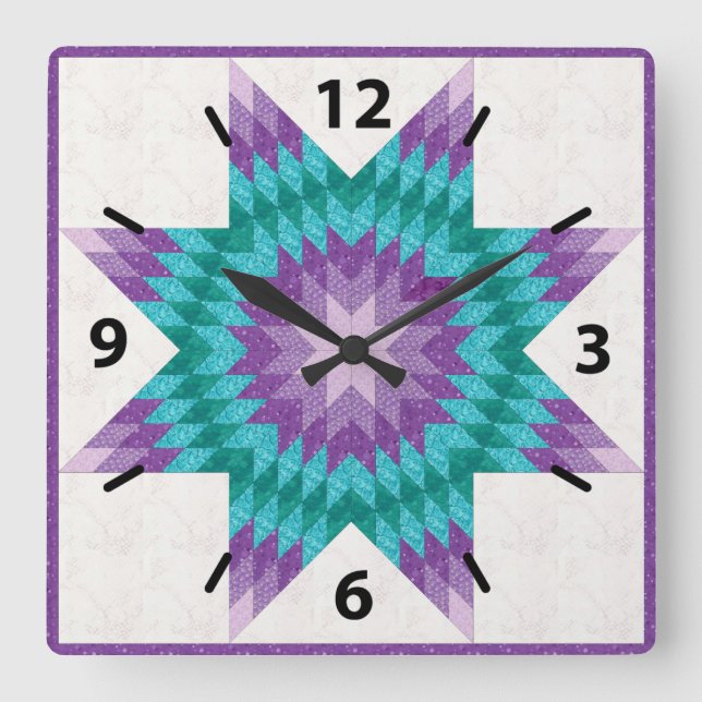 Horloge Carrée Conception de courtepointe étoile solitaire violet (Recto)