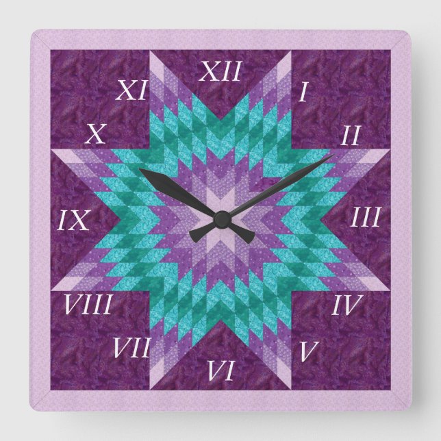 Horloge Carrée Conception de courtepointe étoile solitaire violet (Recto)