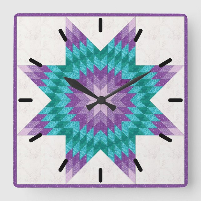 Horloge Carrée Conception de courtepointe étoile solitaire violet (Recto)