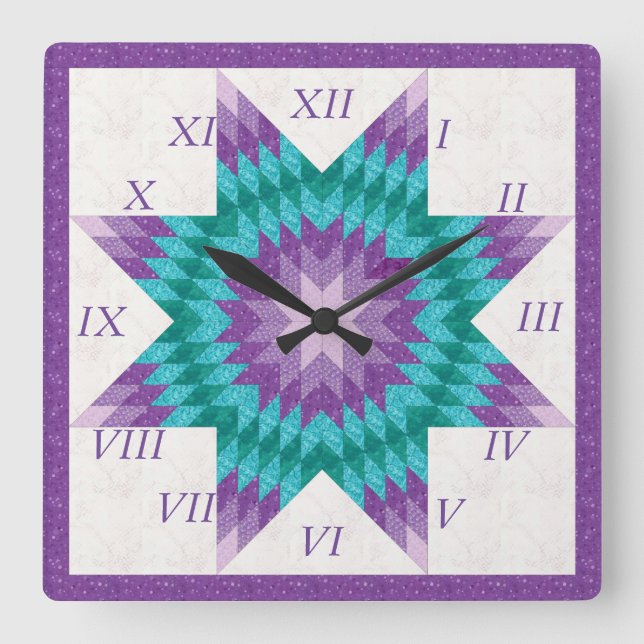 Horloge Carrée Conception de courtepointe étoile solitaire violet (Recto)