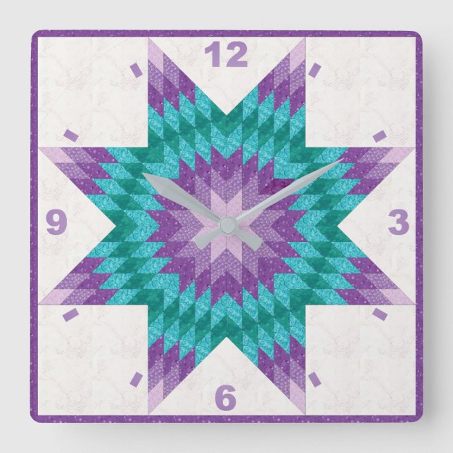 Horloge Carrée Conception de courtepointe étoile solitaire violet (Recto)