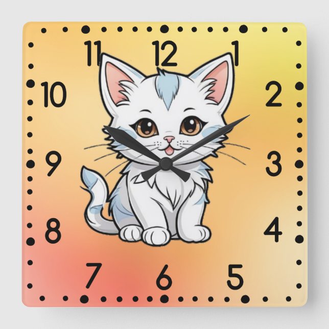 Horloge Carrée Conception de dessin de ligne de dessin animé de c (Recto)