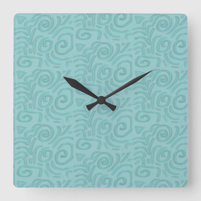 Horloge Carrée Conception de fausse chenille turquoise (Recto)