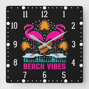 Horloge Carrée Conception de flamants roses de vibrations de plag