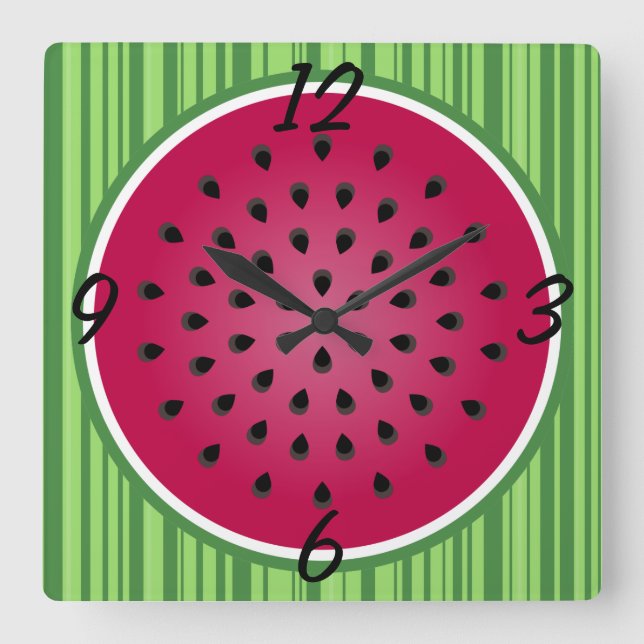 Horloge Carrée Conception de pastèque verte rouge (Recto)