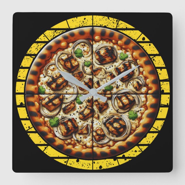 Horloge Carrée conception de pizza drôle pour les fans (Recto)