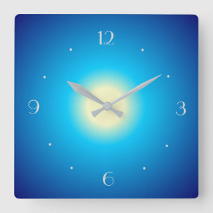 Horloge Carrée Conception d'impression de Glow Blue et Lemon >  H