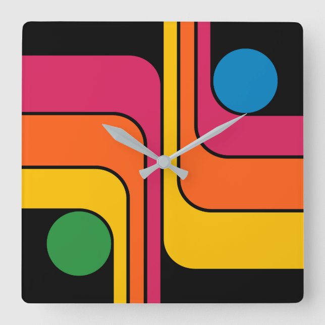 Horloge Carrée Conception géométrique de style rétro années 70 Mo (Recto)