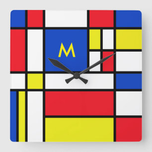 Horloge Carrée Conception géométrique inspirée par Mondrian Art A