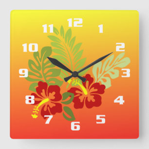 Horloge Carrée Conception inspirée de Tropical Retreat Hibiscus &