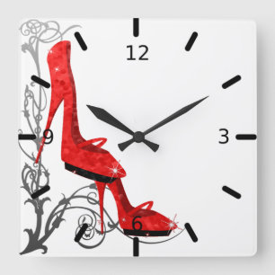 Horloge Carrée Conception rouge chic de Nouveau d'art de talons
