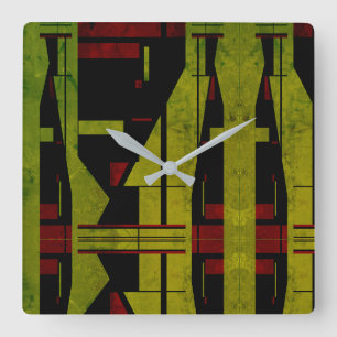 Horloge Carrée Conception symétrique Olive Green Black Red Tiered